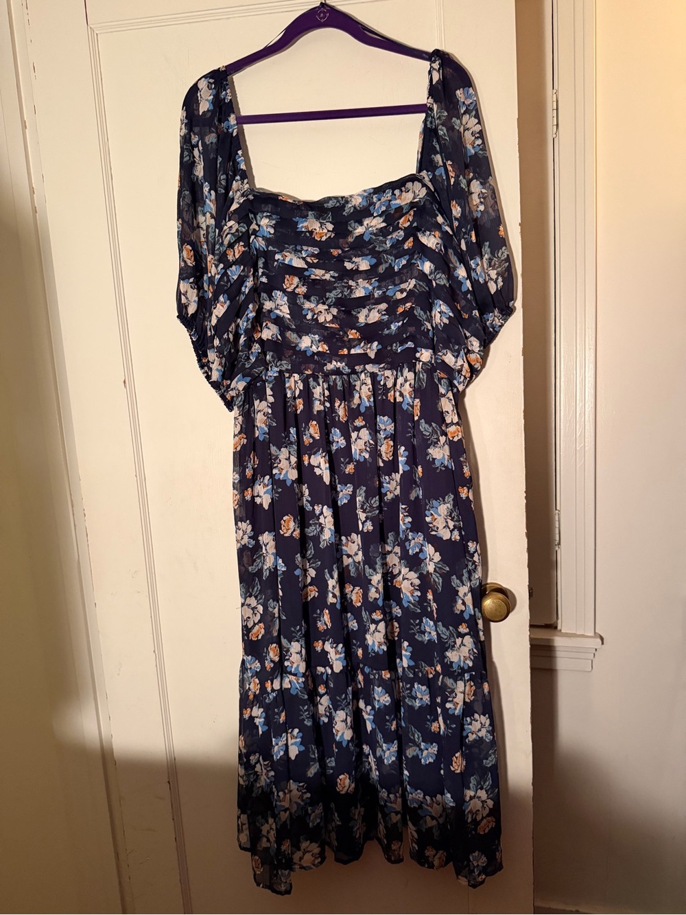 LC Lauren Conrad Navy Floral Square-Neck Midi Dress